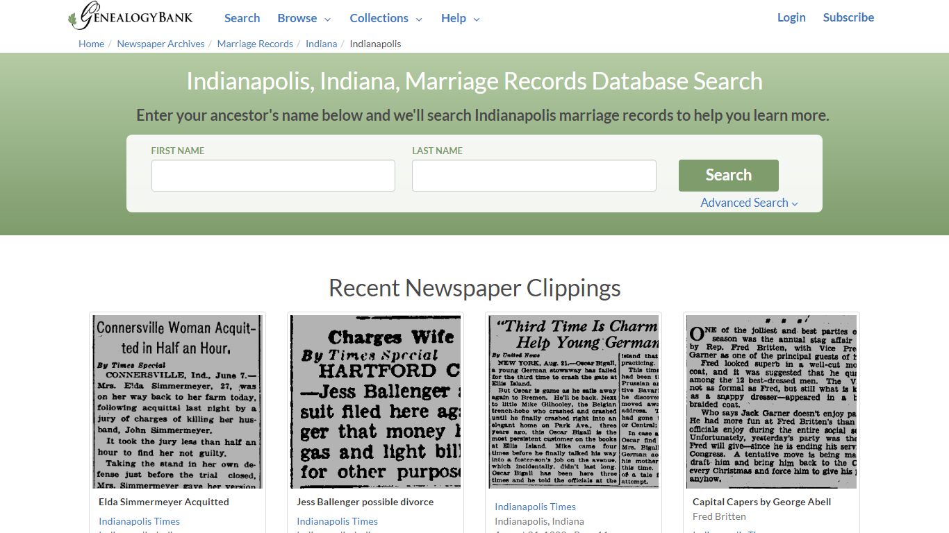 Indianapolis, Indiana, Marriage Records Online Search